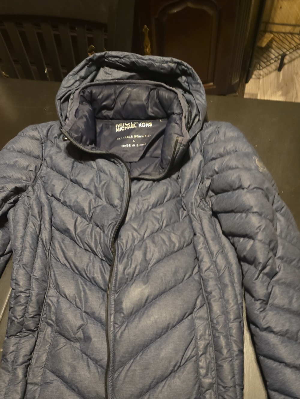 Michael Kors Women's Navy Hooded Quilted Puffer Jacket